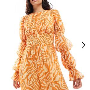 ASOS DESIGN shirred waist blouson tiered sleeve maxi dress in orange zebra print